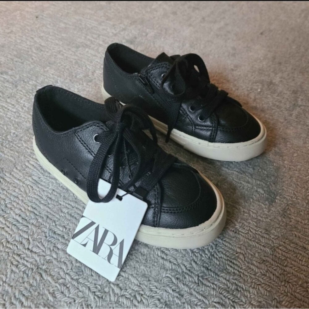 Zara Kids Black Leather Sneaker NWT